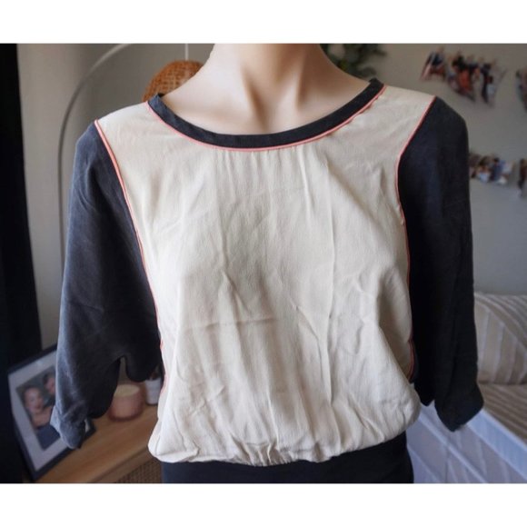 COUNTRY ROAD 8 silk blend TULIP skirt black blouse top puff sleeve VINTAGE RETRO - Picture 3 of 8